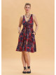 V Neck Robe Red Patterned Ethnic Dress 4515